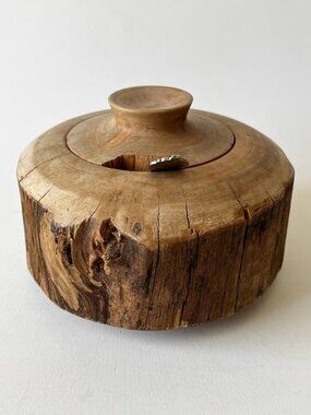 Hand-Turned Live Edge Natural Wood Lidded Jar Salt Cellar Sugar Bowl Honey Pot